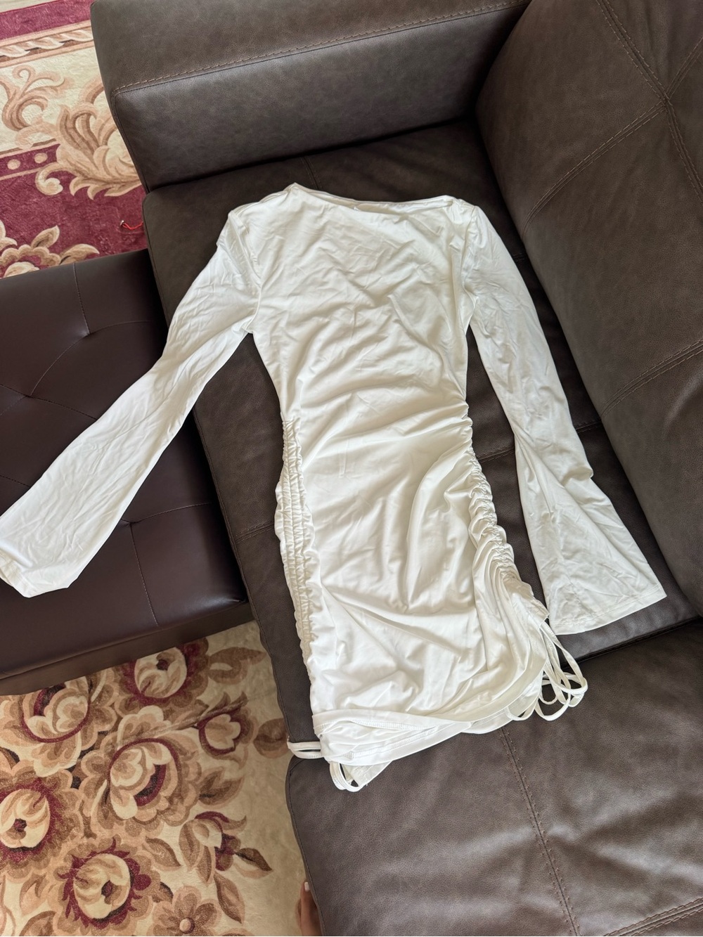 Showpo White Long-Sleeve Ruched Side Dress
